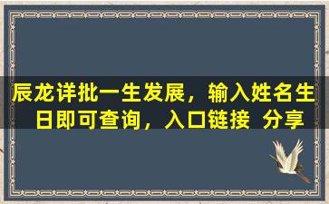 辰龙详批一生发展，输入姓名生  日即可查询，入口链接  分享！